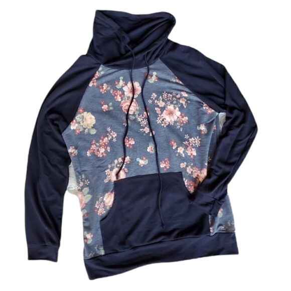 7TH RAY Floral Cowl Neck Hoodie - Picture 1 of 3